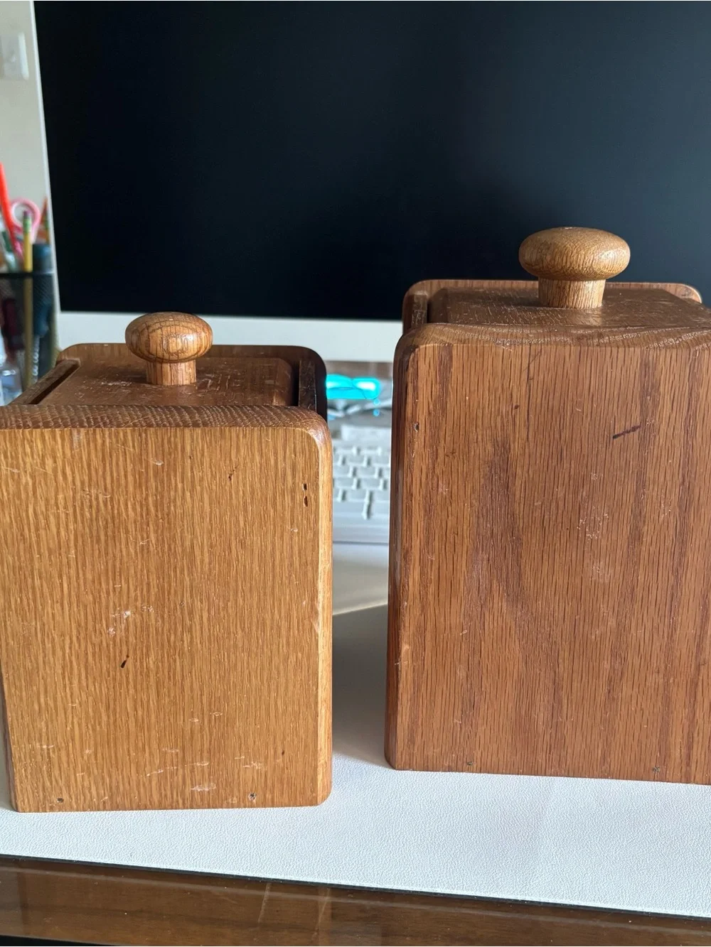 Vintage heartland village Wood Canister Set with Country Scene Tiles